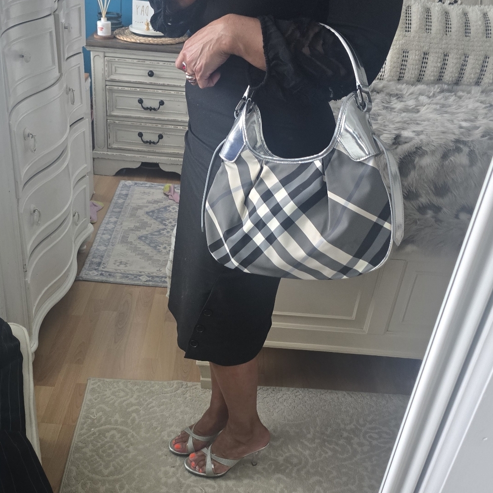 Burberry Metalic Beat Check Small Brooklyn Hobo
